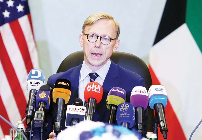 KUWAIT: Brian Hook, the US Special Representative for Iran, speaks during a press conference yesterday. - Photo by Yasser Al-Zayyatn