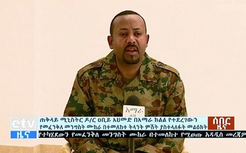 ADDIS ABABA: In this videograb, Ethiopia's Prime Minister Abiy Ahmed addresses the public on television yesterday after a failed coup. – AFP n