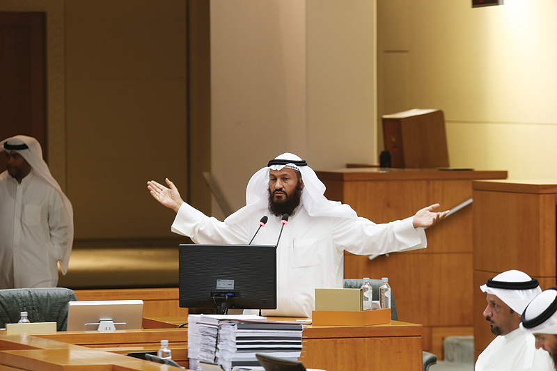 KUWAIT: Opposition Islamist MP Mohammad Hayef gestures during a session of the national Assembly yesterday. – Photo by Yasser Al-Zayyat