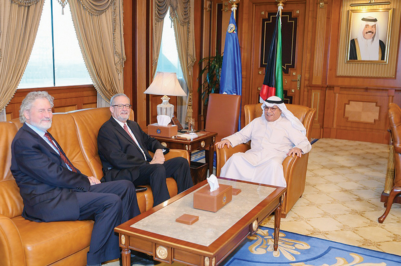 KUWAIT: Deputy Prime Minister and Minister of Interior Sheikh Khaled Al-Jarrah Al-Sabah meets with US Ambassador to Kuwait Lawrence Silverman. —KUNA photos