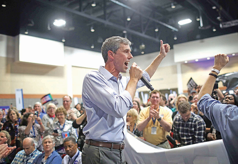 COLUMBIA: Democratic presidential candidate former Rep Beto O’Rourke delegates from the floor at the South Carolina Democratic Party State Convention in Columbia, South Carolina. — AFP