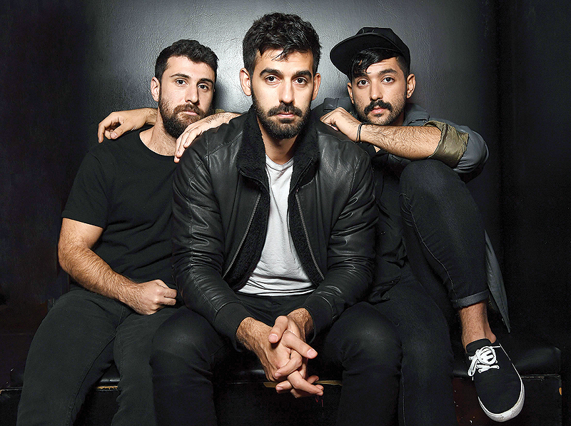In this file photo (From left) Musicians Haig Papazian, Carl Gerges and Hamed Sinno of Mashrou’ Leila pose for a picture in New York