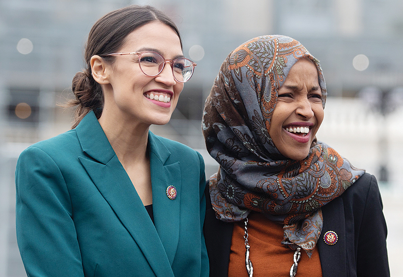 ASHINGTON: In this file photo taken on Feb 7, 2019 US Representatives Alexandria Ocasio-Cortez and Ilhan Omar attend a press conference outside the US Capitol. - AFP 