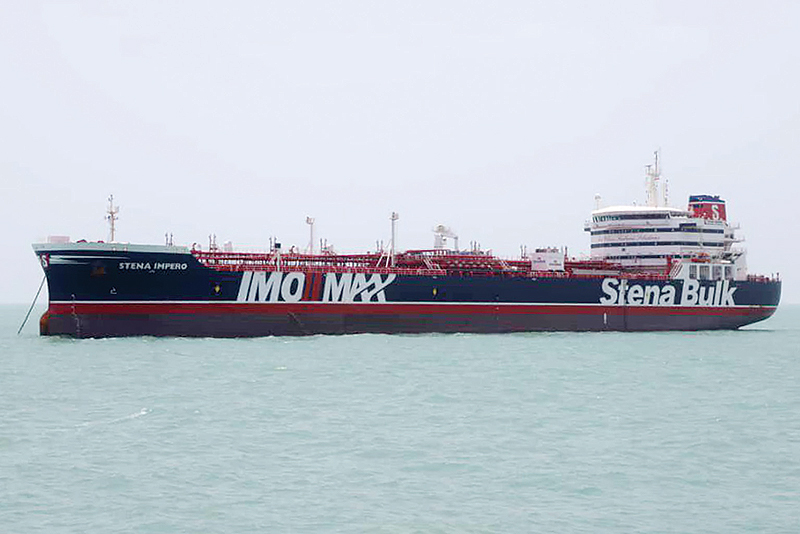 BANDAR ABBAS: This handout picture released by Tasnim News Agency yesterday shows British-flagged tanker Stena Impero anchored in southern Iran. - AFP 
