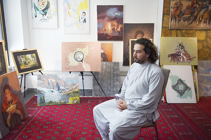 KABUL: In this photograph taken on August 29, 2019, Afghan co-founder and president of ArtLords Omaid Sharifi, 32, speaks during an interview with AFP at his studio. - AFP 