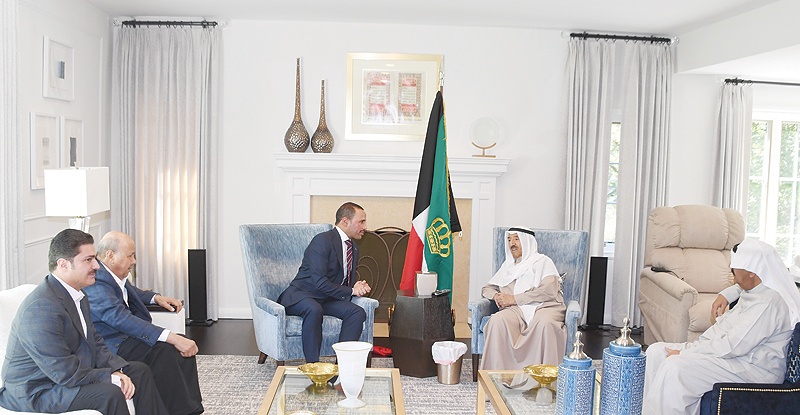His Highness the Amir Sheikh Sabah Al-Ahmad Al-Jaber Al-Sabah receives National Assembly Speaker Marzouq Al-Ghanem at his US residence. - KUNA 