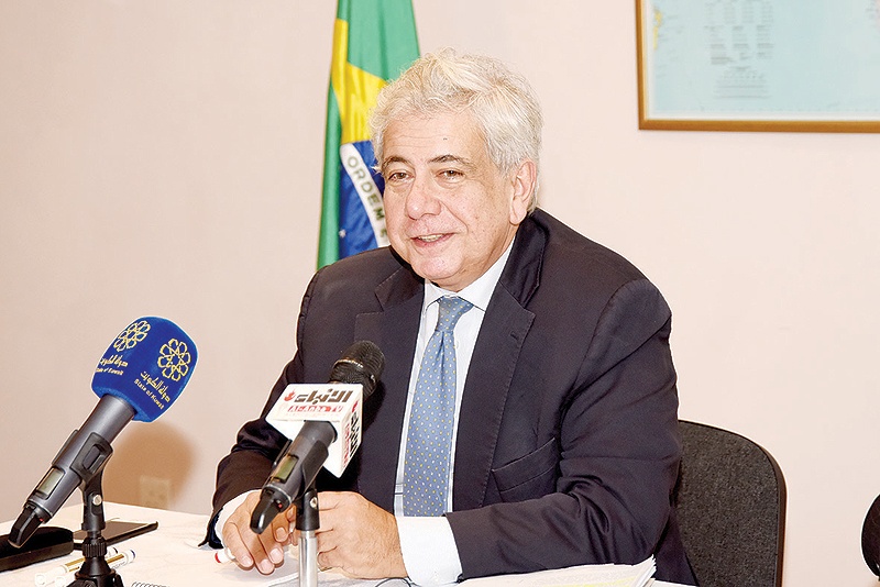 KUWAIT: Brazilian Ambassador to Kuwait Norton de Andrade Rapesta speaks during a press conference yesterday. — Photo by Fouad Al-Shaikh