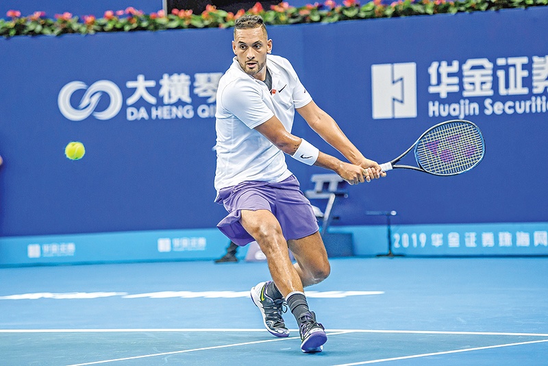 ZHUHAI: Nick Kyrgios of Australia hits a return against Andreas Seppi of Italy during their men’s singles first round match at the Zhuhai Championships tennis tournament in Zhuhai in China’s southern Guangdong province. — AFP