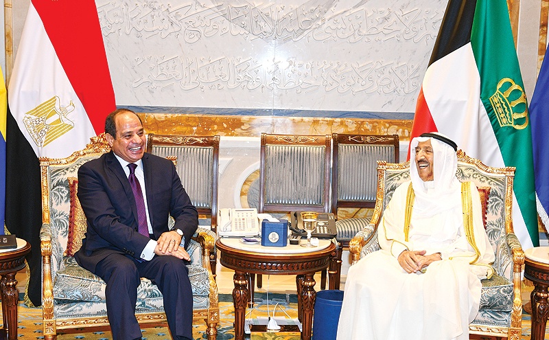 KUWAIT: His Highness the Amir Sheikh Sabah Al-Ahmad Al-Jaber Al-Sabah holds talks with Egyptian President Abdelfatah Al-Sisi yesterday. — KUNA