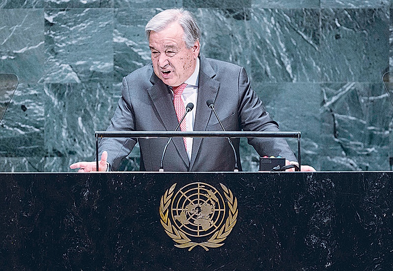 NEW YORK: In this file photo, UN Secretary General Ant?nio Guterres speaks at the 74th session of the United Nations General Assembly in New York. The United Nations is running a deficit of $230 million, Secretary General Antonio Guterres said and may run out of money by the end of October. - AFP 