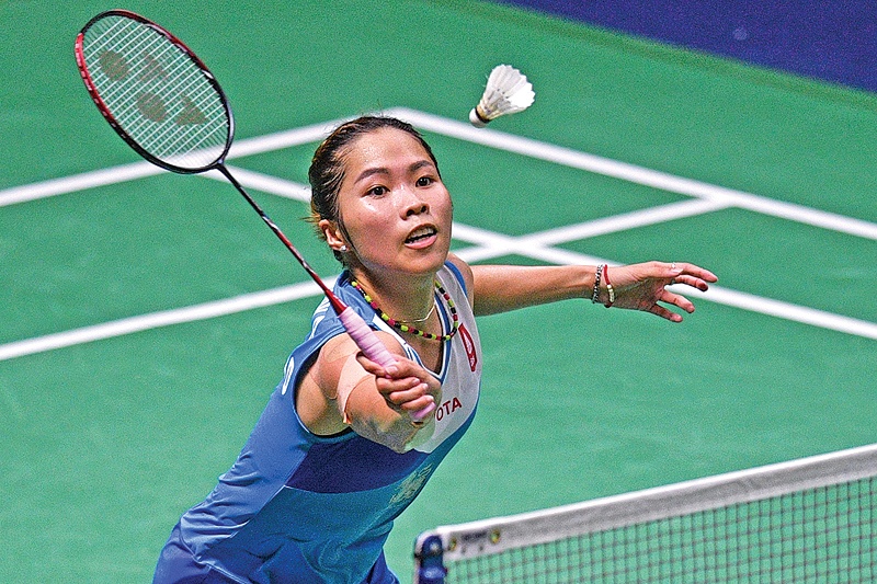 BANGKOK: File photo taken on August 4, 2019 Thailand’s Ratchanok Intanon hits a shot against China’s Chen Yufei during their women’s singles final match at the Thailand Open badminton tournament in Bangkok. — AFP