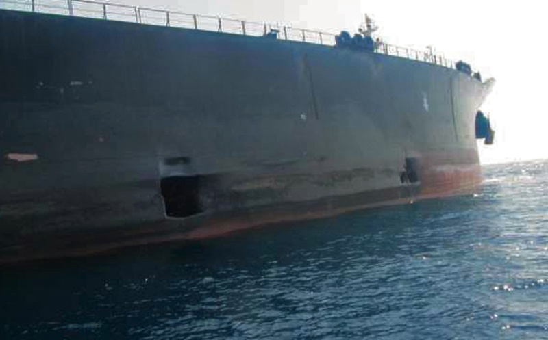 A handout picture made available by the National Iranian Oil Tanker Company (NITC) on October 13, 2019, shows the reported damage in the hull of the Iranian-flagged Sabiti tanker. - Iran released pictures showing two gaping holes in the hull of an oil tanker it alleges was attacked off Saudi Arabia last week. Tehran says the Iranian-flagged Sabiti tanker was hit by two separate explosions off the Red Sea port of Jeddah. -AFP
