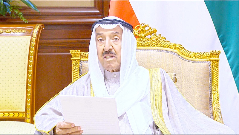 KUWAIT: HH the Amir Sheikh Sabah Al-Ahmad Al-Jaber Al-Sabah addresses the nation yesterday. - KUNA 