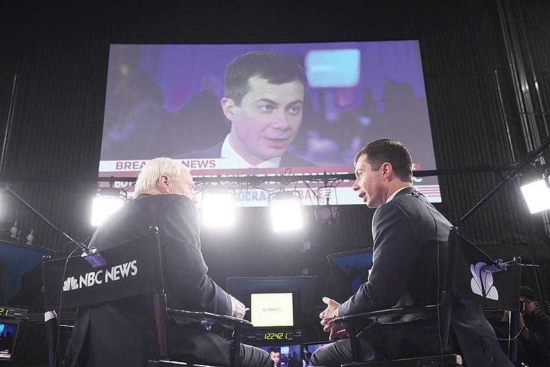 ATLANTA, Georgia: Democratic presidential hopeful Mayor of South Bend, Indiana, Pete Buttigieg speaks to journalist Chris Matthews, left, in the Spin Room after participating in the fifth Democratic primary debate of the 2020 presidential campaign season co-hosted by MSNBC and The Washington Post at Tyler Perry Studios in Atlanta, Georgia. — AFP
