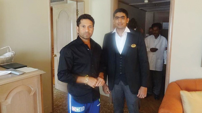 File photo of Sachin Tendulkar with Taj hotel worker Guruprasad
