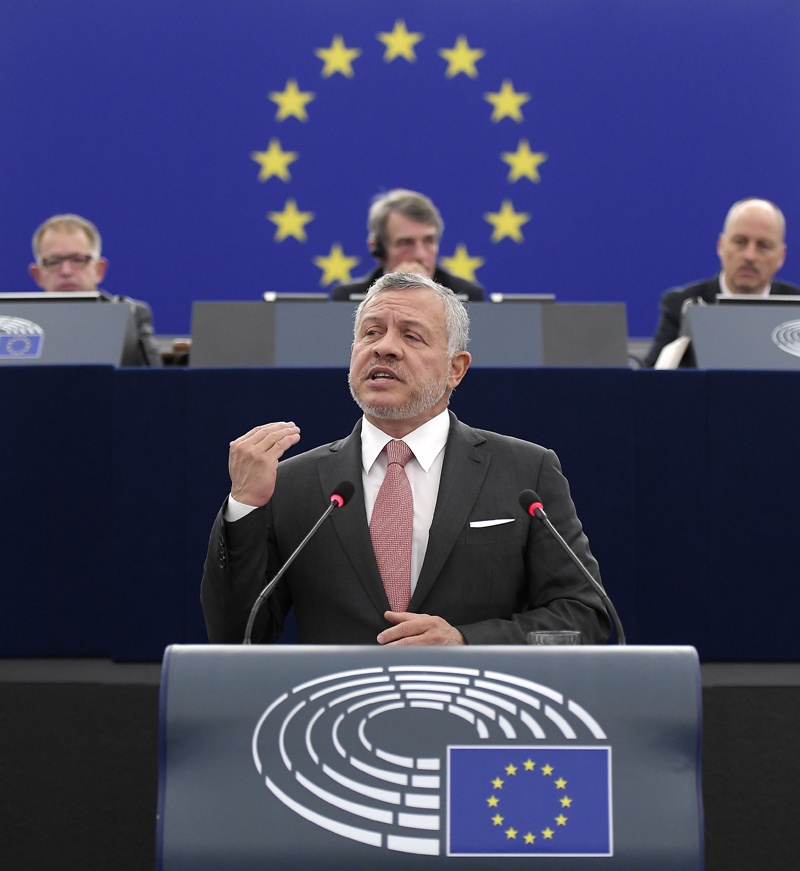 Jordanian King Abdullah II delivers a speech at the European Parliament on January 15, 2020 in Strasbourg, eastern France. (Photo by Frederick FLORIN / AFP)