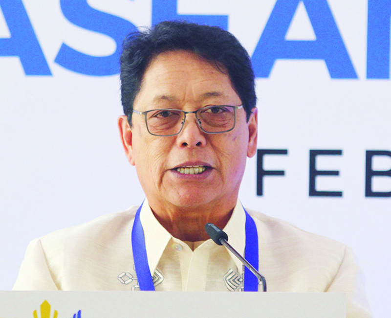 Department of Labor and Employment (DOLE) Secretay Silvestre Bello III speaks during the ASEAN  Labor Ministers' Retreat in Davao City. (Keith Bacongco)