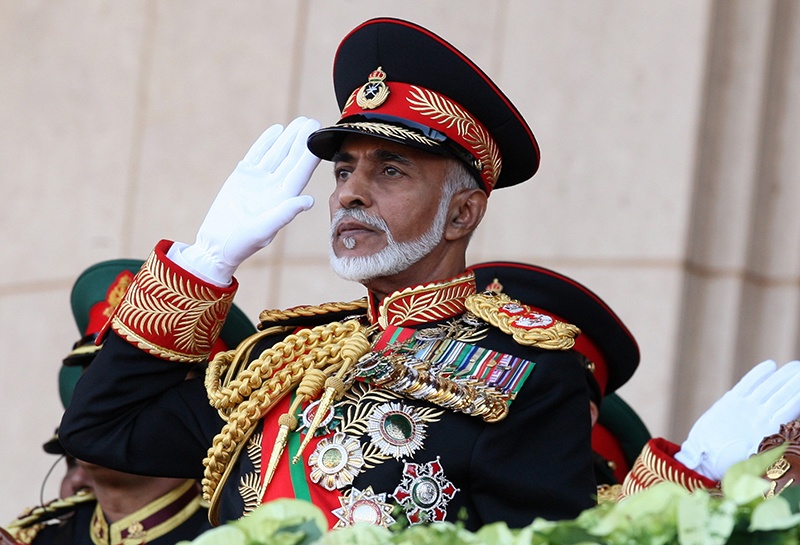 (FILES) In this file photo taken on November 29, 2010, Omanís Sultan Qaboos bin Said salutes at the start of a military parade at a stadium in Muscat on the occasion of the Sultanate's 40th National Day. - Sultan Qaboos, who ruled Oman for almost half a century, has died at the age of 79, the Omani news agency said January 11, 2020. Qaboos, the longest ruling Arab monarch, had been ill for some time and had been believed to be suffering from colon cancer. (Photo by MOHAMMED MAHJOUB / AFP)
