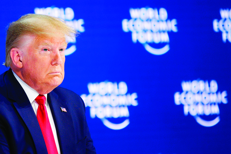 TOPSHOT - US President Donald Trump addresses the World Economic Forum in Davos, on January 21, 2020. (Photo by JIM WATSON / AFP)