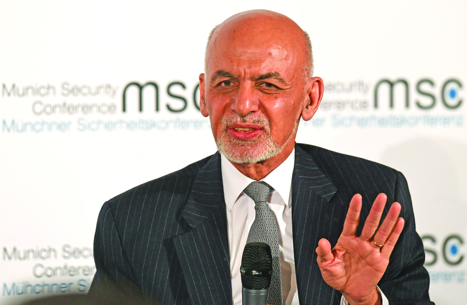 President of Afghanistan Ashraf Ghani takes part in a panel discussion during the 56th Munich Security Conference (MSC) in Munich, southern Germany, on February 15, 2020. - The 2020 edition of the Munich Security Conference (MSC) takes place from February 14 to 16, 2020. (Photo by Christof STACHE / AFP)
