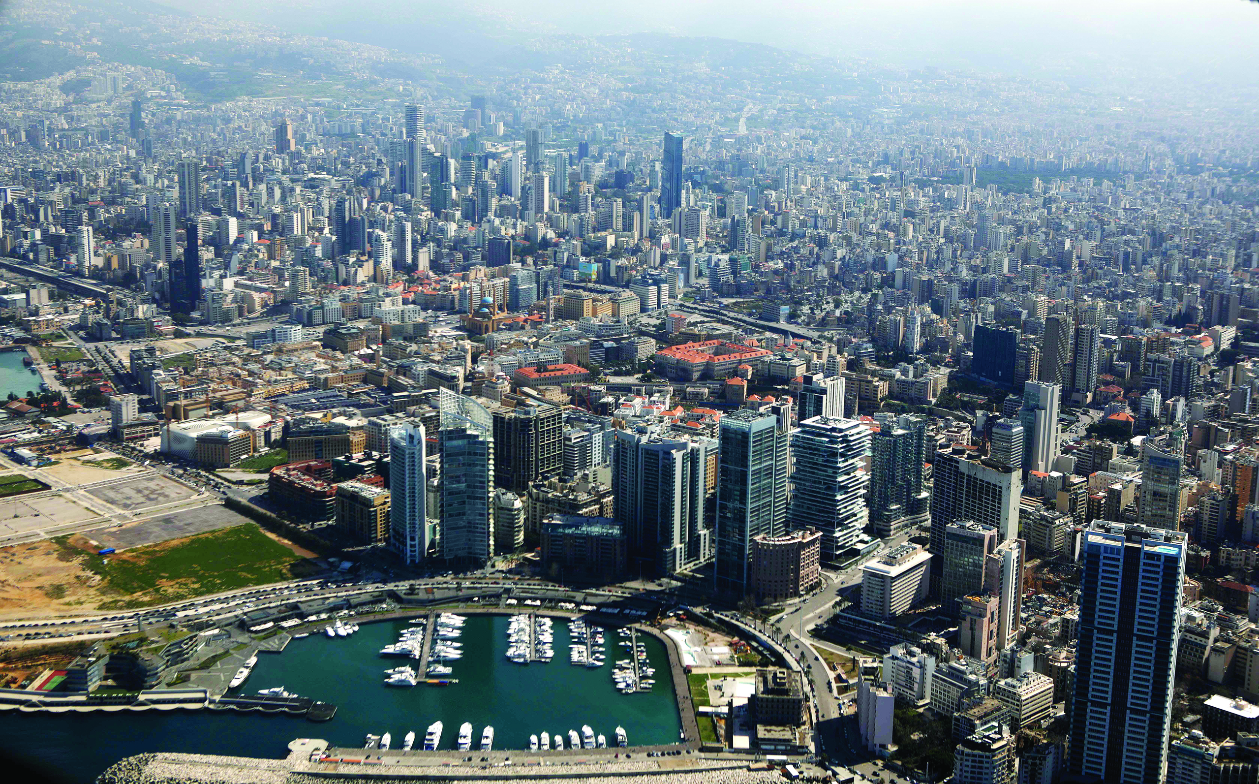 An aerial picture taken on March 7, 2020, shows a view of the Lebanese capital Beirut. (Photo by PATRICK BAZ / AFP)