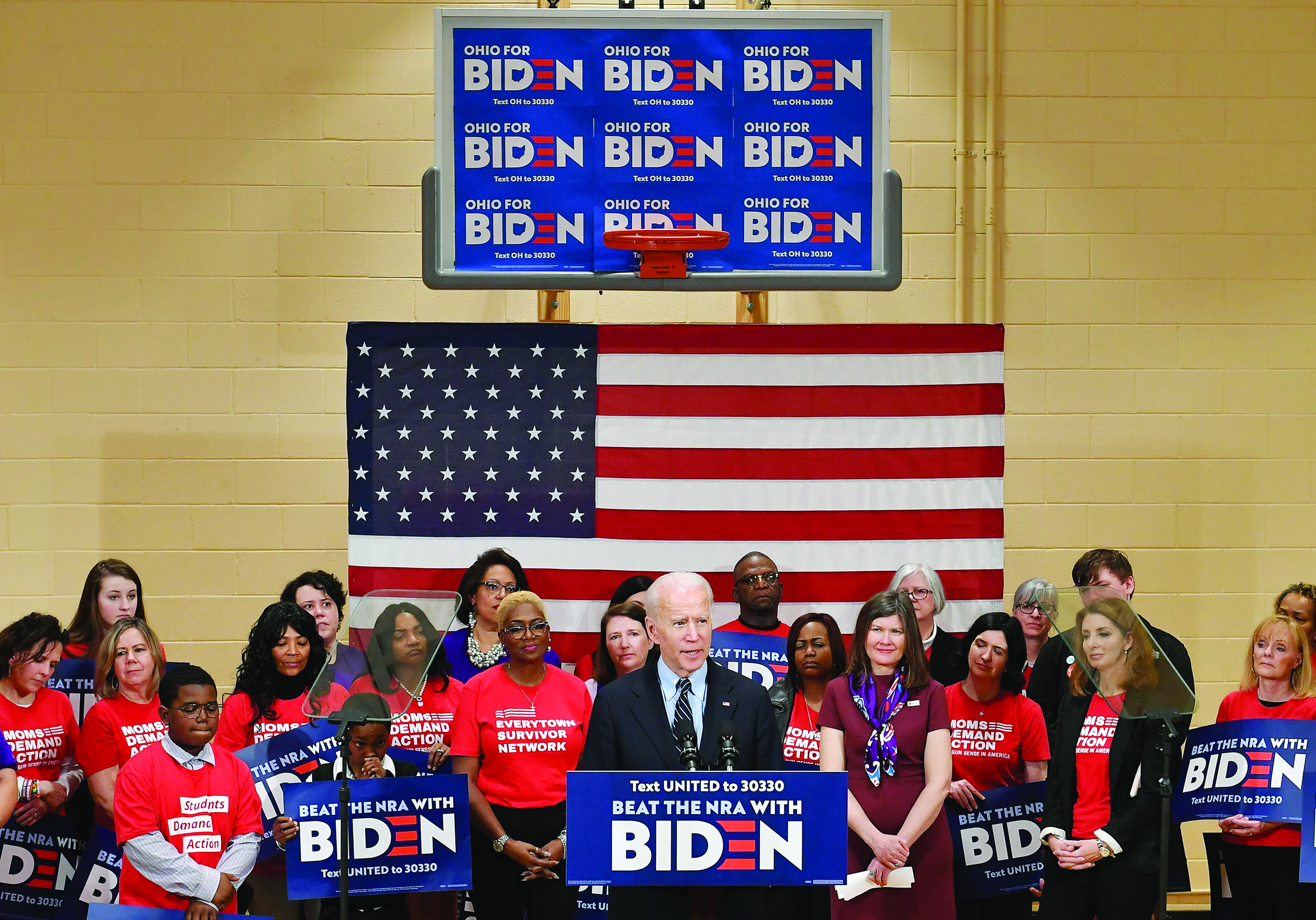 TOPSHOT - Democratic presidential candidate Joe Biden speaks during a campaign stop at Driving Park Community Center in Columbus, Ohio on March 10, 2020. (Photo by MANDEL NGAN / AFP)