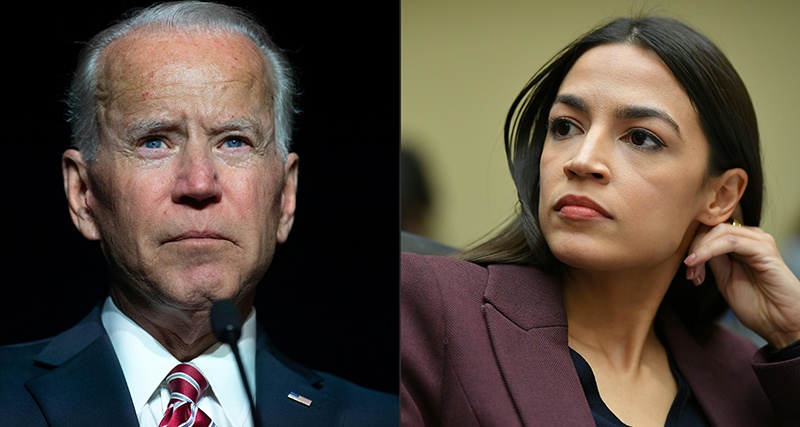 This combination of pictures shows former US vice president Joe Biden and US Congresswoman Alexandria Ocasio-Cortez (D-NY). Progressive rising star Democrat Alexandria Ocasio-Cortez has been named as a co-chair of a new task force aimed at unifying the party's more liberal wing with moderates in support of White House hopeful Joe Biden. - AFP