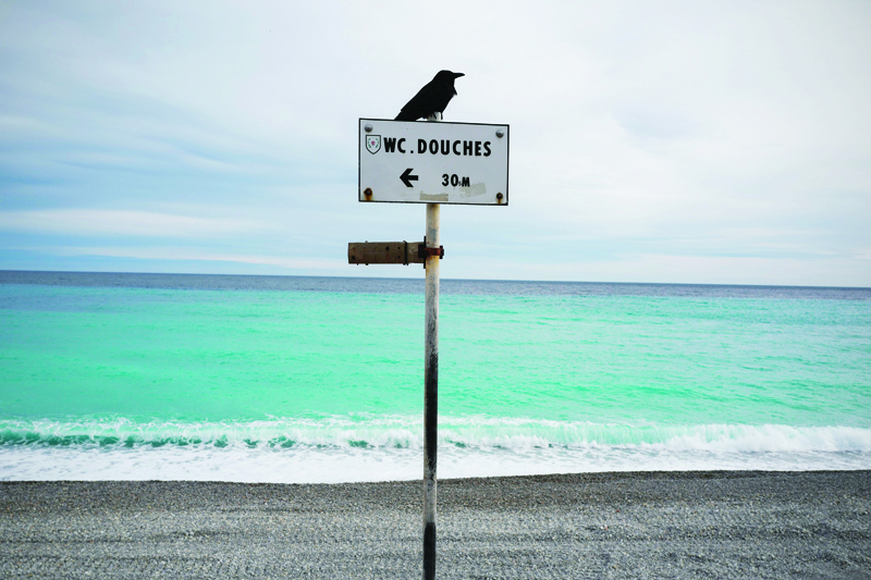 A crow sits on a signpost on a deserted beach in the French Riviera city of Nice, southern France, on May 1, 2020, on the 46th day of a lockdown in France aimed at curbing the spread of the COVID-19 pandemic, the novel coronavirus. (Photo by VALERY HACHE / AFP)