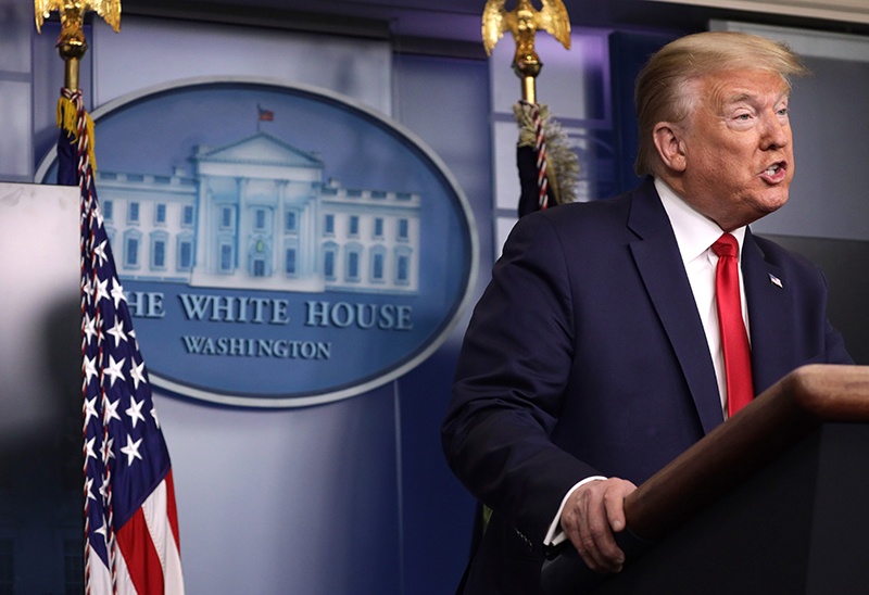 WASHINGTON, DC : U.S. President Donald Trump makes a statement in the briefing room at the White House on May 22, 2020 in Washington, DC. President Trump announced news CDC guidelines that churches and places of worship are essential and must reopen now.   — AFP