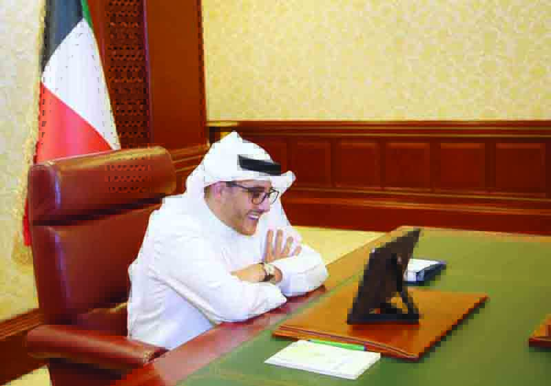 KUWAIT: Kuwaiti Foreign Minister Sheikh Dr Ahmad Nasser Al-Mohammad Al-Sabah speaks in a video call with the new UNRWA Commissioner-General Philippe Lazzarini. -- KUNA