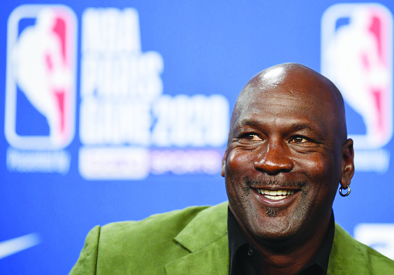 PARIS: File photo of former NBA star and owner of Charlotte Hornets team Michael Jordan looks on as he addresses a press conference ahead of the NBA basketball match between Milwaukee Bucks and Charlotte Hornets at The AccorHotels Arena in Paris on January 24, 2020 – AFP
