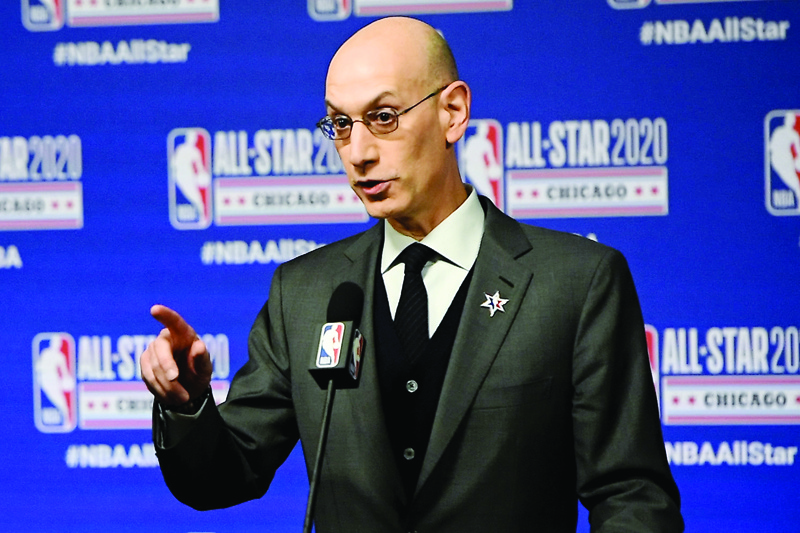 (FILES) In this file photo taken on February 15, 2020, NBA Commissioner Adam Silver speaks to the media during a press conference at the United Center in Chicago, Illinois. NOTE TO USER: User expressly acknowledges and agrees that, by downloading and or using this photograph, User is consenting to the terms and conditions of the Getty Images License Agreement. - Silver and the head of the players union, Michele Roberts, will host a conference call on May 8, 2020, as the league attempts to map out a possible return to action, ESPN reported. (Photo by Stacy Revere / GETTY IMAGES NORTH AMERICA / AFP)