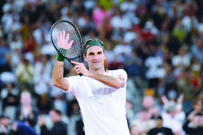 CAPE TOWN: File photo taken on February 07, 2020 Switzerland’s Roger Federer reacts after his victory against Spain’s Rafael Nadal during their tennis match at The Match in Africa, in Cape Town. Roger Federer topped the 2020 Forbes magazine list of highest-paid global athletes announced May 29, 2020. —AFP