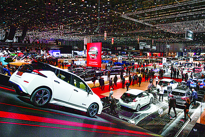 GENEVA: This file photo shows a press day of the Geneva International Motor Show in Geneva. The annual Geneva International Motor Show was cancelled earlier this year amid the coronavirus pandemic. —AFP