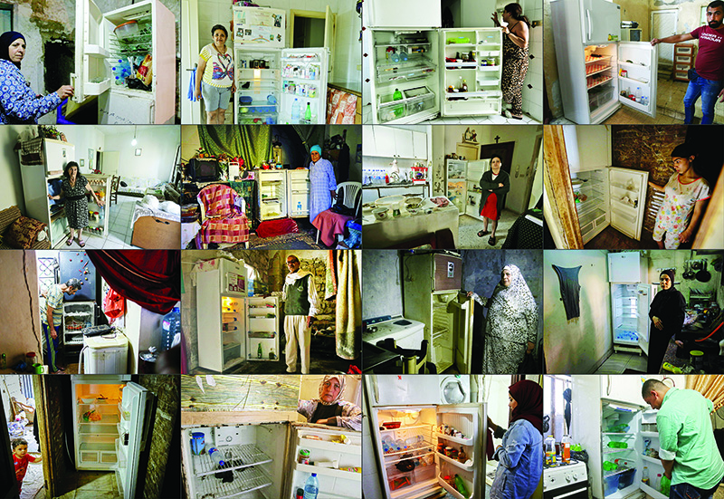 This combination of pictures created on June 22, 2020 shows Lebanese citizens across the country displaying the content of their refrigerators. —AFP