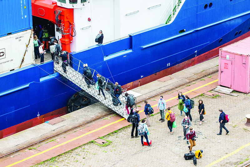 The multinational team on the biggest Arctic research mission boarding the “RV Maria S Merian” ship in Bremerhaven, northwestern Germany. – AFP