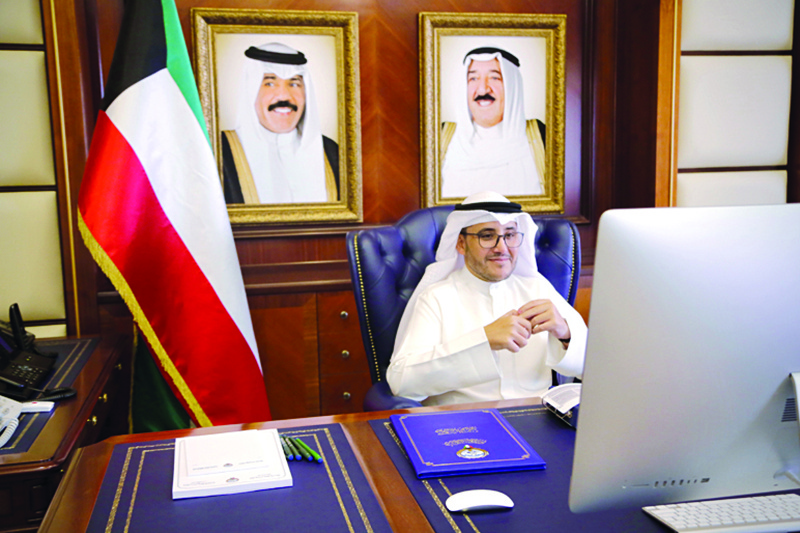 KUWAIT: Kuwaiti Foreign Minister Sheikh Dr Ahmad Nasser Al-Mohammad Al-Sabah speaks with his Kenyan counterpart Raychelle Awuor Omamo via video call. —KUNA
