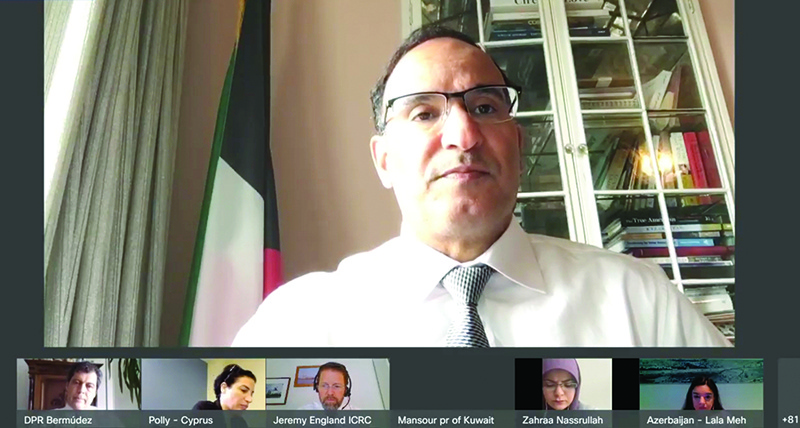 KUWAIT: Kuwait’s permanent UN representative Mansour Al-Otaibi attends a videoconference discussing the Security Council resolution 2474 on missing persons in armed conflicts. — KUNA