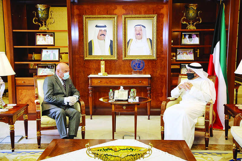 Foreign Minister Sheikh Dr Ahmad Nasser Al-Mohammad Al-Sabah meets with Serbia’s Ambassador Vladimir Kohut.