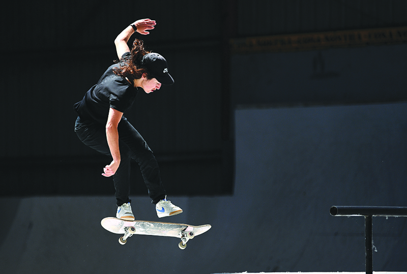 CHELLES: French skateboarder, street category, Charlotte Hym practices as she prepares for the qualifications for the Olympics Games at the Cosanostra skatepark on May 29, 2020 in Chelles, near Paris during the second phase of the easing of lockdown measures announced by the French Prime Minister amid the COVID-19 (novel coronavirus) pandemic. —AFP