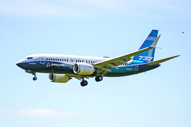 WASHINGTON: In this file photo taken on June 29, 2020 a Boeing 737 MAX jet comes in for a landing following a Federal Aviation Administration (FAA) test flight at Boeing Field in Seattle, Washington.  US durable goods orders in June continued their recovery from the COVID-19 hit.-AFP