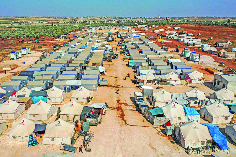 MA’ARRATMISRIN, Syria: Photo shows an aerial view of tents at the Azraq camp for displaced Syrians near the town of Maaret Misrin in Syria’s northwestern Idlib province, sheltering several hundred families displaced by conflict from the northern Hama and southern and eastern Idlib countrysides. — AFP