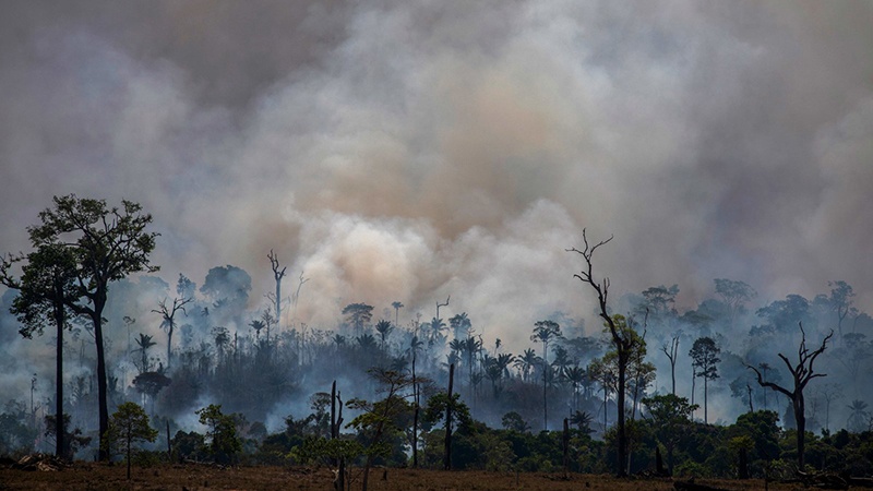 Smoke rises from the fires ravaging the Amazon basin in August. Brazilian authorities released data revealing the highest rate of deforestation in the Amazon rainforest in a decade — partly due to a recent surge in wildfires throughout the region. – AFP