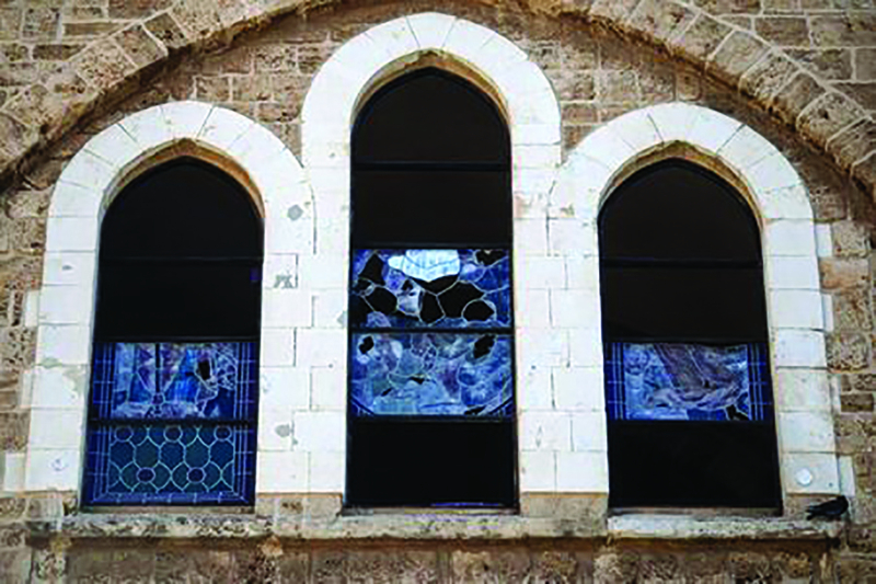 A view shows damaged stained glass at the 19th century Saint Louis Capuchin Cathedral in the Bab Idriss district of Beirut's historic city centre, in the aftermath of a massive explosion in Beirut, Lebanon August 16, 2020. REUTERS/Alkis Konstantinidis