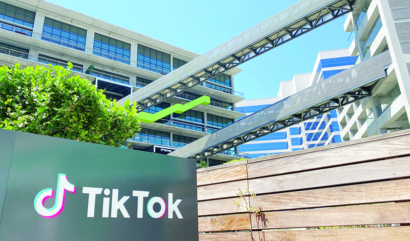 LOS ANGELES: The logo of Chinese video app TikTok is seen on the side of the company’s new office space at the C3 campus in Culver City, in the west side of Los Angeles. — AFP