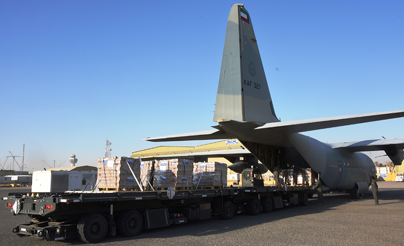 KUWAIT: This photo released by the Defense Ministry shows relief aid being loaded into a Kuwait Air Force plane before it took off to Lebanon yesterday.