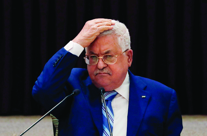 President Mahmoud Abbas gestures during a meeting of the Palestinian leadership to discuss the United Arab Emirates' deal with Israel to normalise relations, in Ramallah in the Israeli-occupied West Bank, on August 18, 2020. (Photo by MOHAMAD TOROKMAN / POOL / AFP)