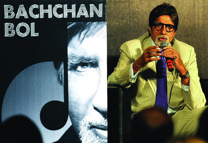 (FILES) In this file photo taken on February 9, 2010, Bollywood film actor Amitabh Bachchan launches 'Bachchan Bol-Bachchan Speak' his vogging or vocal blogging service in Mumbai. - Bachchan will be the first Indian celebrity to lend his voice to Amazon's Alexa digital assistant starting next year, as the Silicon Valley giant expands its presence in the massive market. (Photo by Indranil MUKHERJEE / AFP)