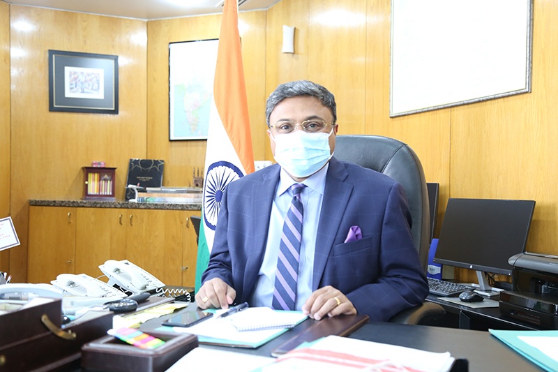 Indian Ambassador Sibi George poses for a photograph at his office. - Photo by Sajeev K Peter