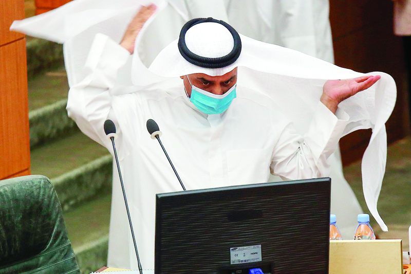 Kuwaiti Education Minister Saud al-Harbi attends a parliament session at the national assembly in Kuwait City on September 1, 2020. (Photo by YASSER AL-ZAYYAT / AFP)
